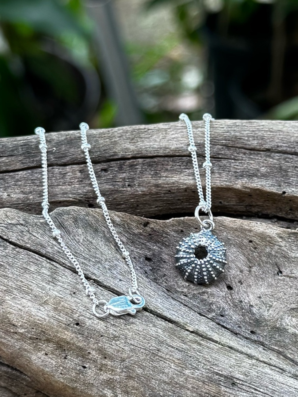 Hand Crafted Silver sea urchin Pendant Necklace - Silver